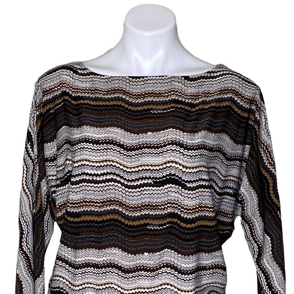 BCBGMaxAzria Brown Stripe Twist Front Dress, Dolman Sleeves Women's Size M - Picture 2 of 10
